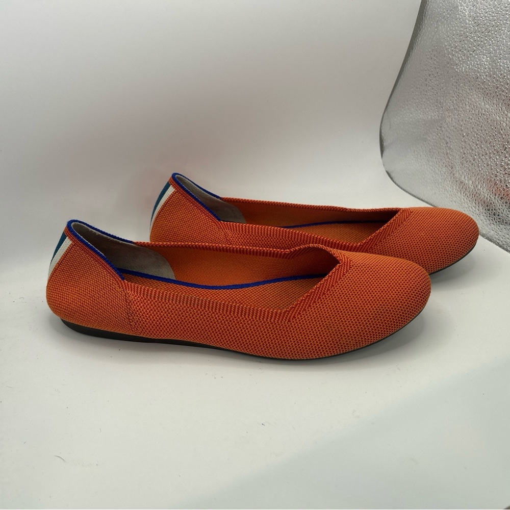 Rothy's Orange Knit Ballet Flats with Blue Trim - Picture 2 of 5